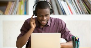 Student listens to music while on