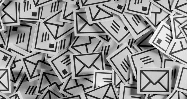 Envelope icons cover the screen indicating email spam