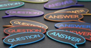 Discussion icons have "question" and "answer" written on them