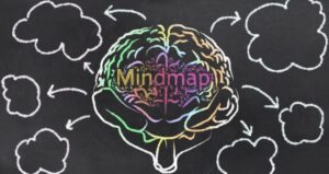 Chalkboard with brain and mind map drawn on it