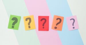 Five colorful question marks