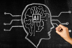 Ai head with circuit. Artificial intelligence chatbot.