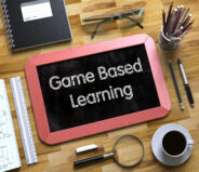 Game Based Learning Concept on Small Chalkboard. Game Based Learning Handwritten on Small Chalkboard. 3d Rendering. Higher education. Teamwork.