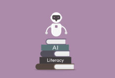 AI chatbot with book for AI literacy and AI ethic concept