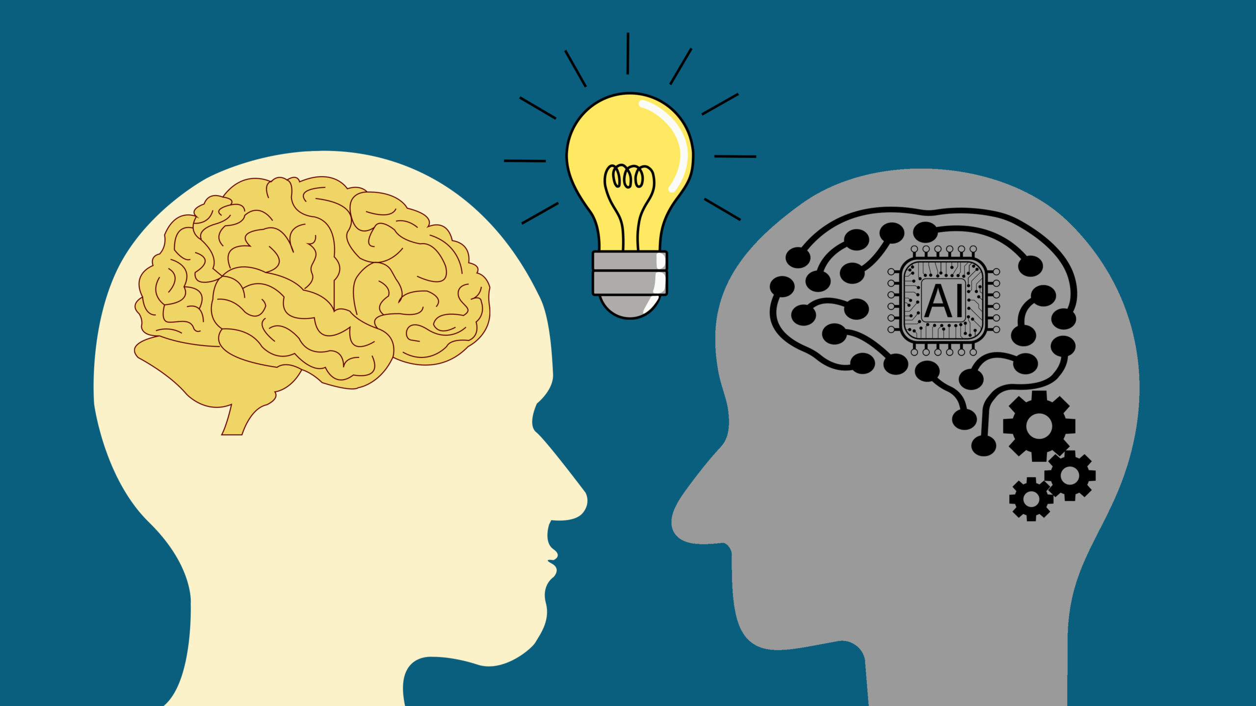 thinking and idea concept with robot and human head, artificial Intelligence (AI) concept.