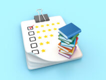 Teaching Evaluation List Note Pad with Stars Rating and Books - Color Background - 3D Rendering