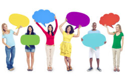 Multi-Ethnic Group of Students with Speech Bubbles. Giving students a voice.